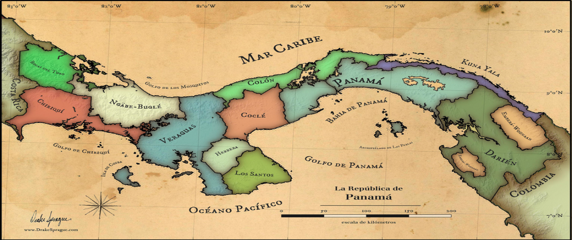 Map of Los Santos province in Panama.