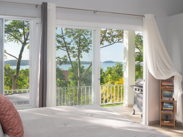 Ocean View Master bedroom of a three bedroom villa nestled in the oceanside hills of Playa Hermosa, Chiriqui Province of Panama.
