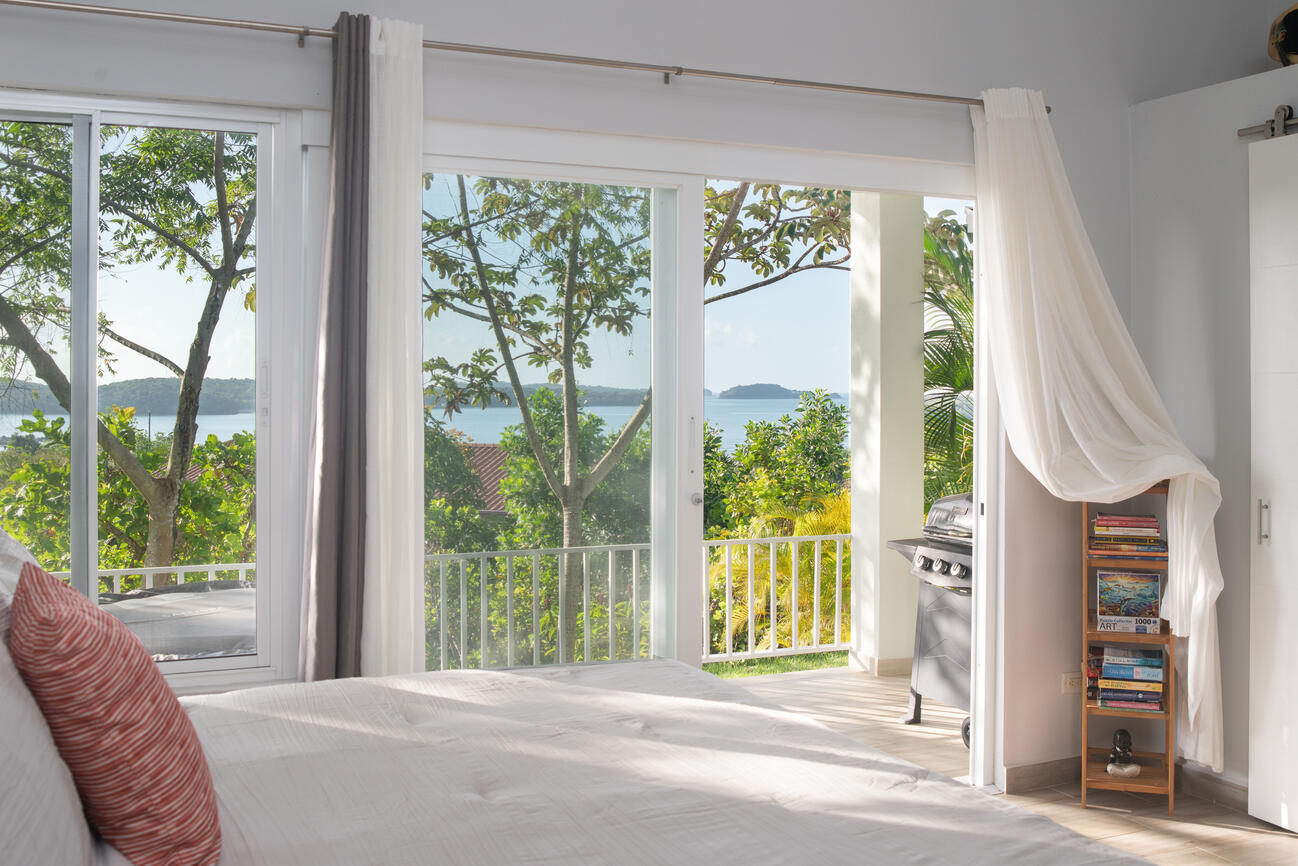 Ocean View Master bedroom of a three bedroom villa nestled in the oceanside hills of Playa Hermosa, Chiriqui Province of Panama.